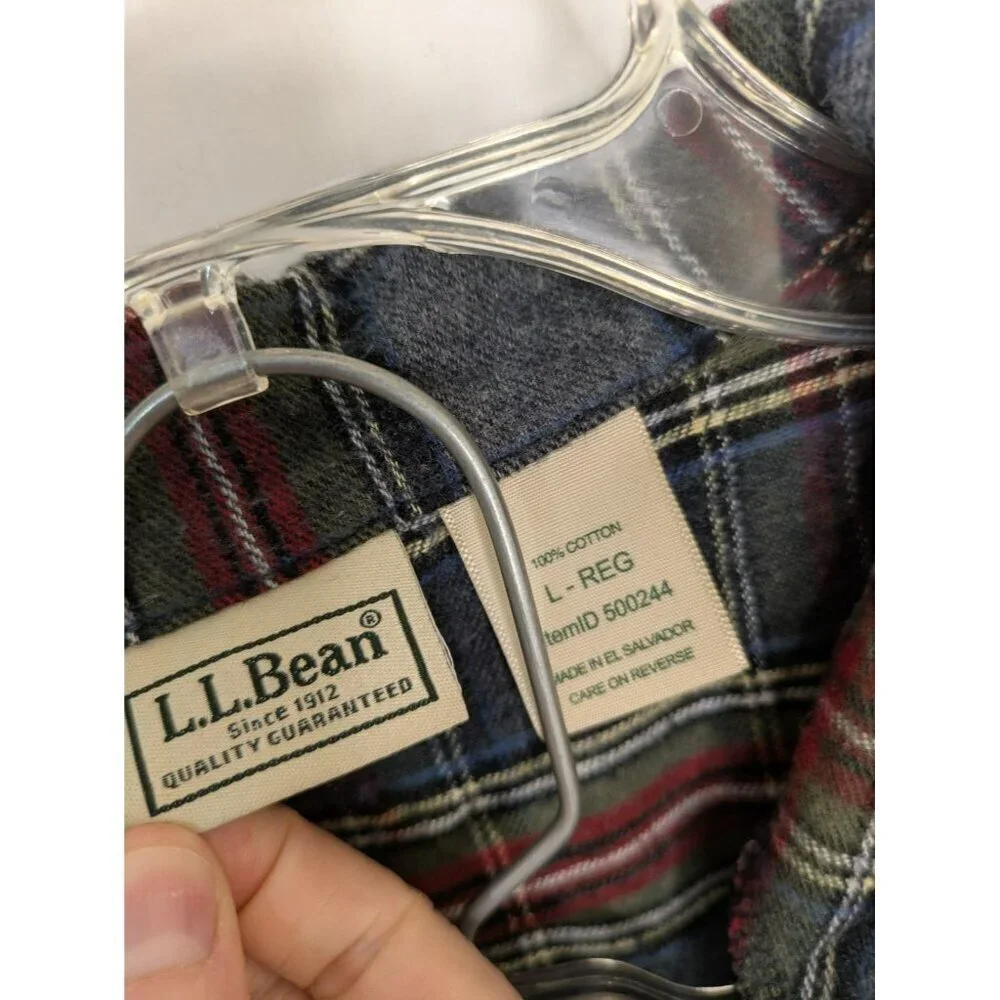 L.L. Bean Men's Large Scotch Plaid Flannel Pajama Set Gray Red Preppy Classic